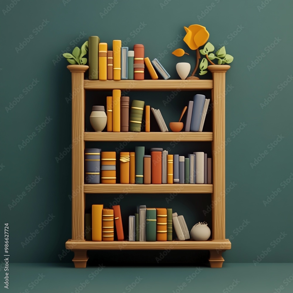 Canvas Prints 3D Bookshelf Icon: Organized Book Storage Illustration Logo