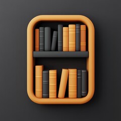 3D Bookshelf Icon: Organized Book Storage Illustration Logo