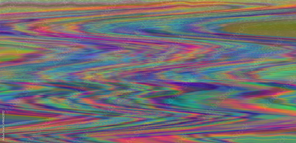 Aufkleber Effect of a digital glitch or a distorted video signal, with sharp angles and jagged lines interspersed throughout the flowing color patterns. Abstract, highly saturated composition.