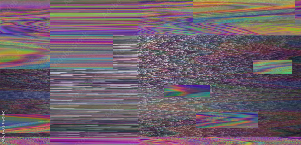 Aufkleber digital glitch or a distorted video signal, with sharp angles and jagged lines of iridescent colors,
