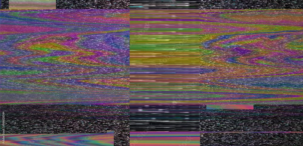 Aufkleber digital glitch or a distorted video signal, with sharp angles and jagged lines of iridescent colors,