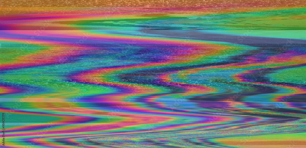 Aufkleber digital glitch or a distorted video signal, with sharp angles and jagged lines of iridescent colors,