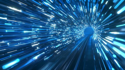 Abstract blue light tunnel with glowing lines in the background