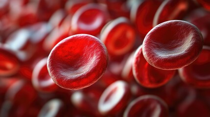 Close-up of blood cells under a microscope, with vibrant red and white blood cells visible, representing human biology.