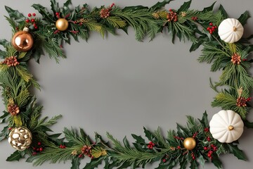 Charming Holiday Floral Frame with Seasonal Greenery Border for Magical Greeting Cards