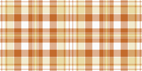 Holiday plaid texture check, grid fabric background tartan. Present pattern vector textile seamless in orange and white colors.
