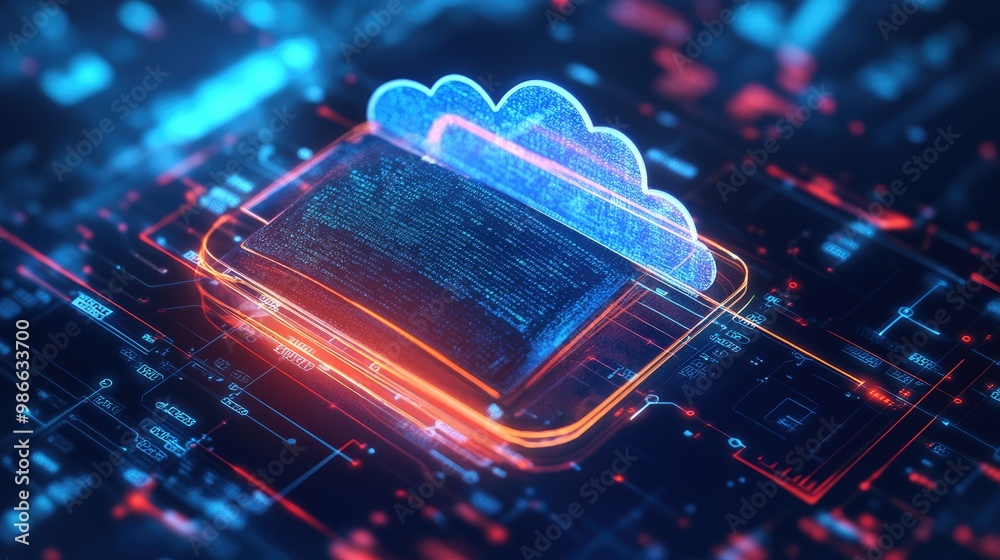 Poster digital wallet icon connected to data clouds, symbolizing the future of financial transactions and t