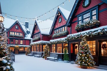 Obraz premium Enchanting Winter Wonderland Town Adorned with Sparkling Lights and Snowy Vibes