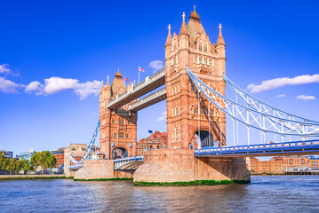 London, England. Tower Bridge, sunny day over River Thames. United Kingdom travel place.