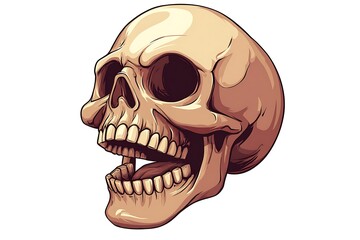 Fototapeta premium Human Skull with Open Mouth Cartoon Illustration