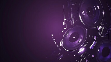 Obraz premium Abstract purple background with three stylized speakers, creating a futuristic and musical design.