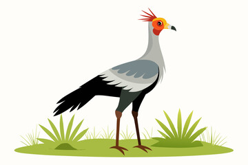 Obraz premium Detailed vector artwork of a Secretary Bird walking through the grasslands of the savanna. Ideal for wildlife designs, educational content, and African-themed nature projects.