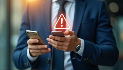 To caution businessmen against investing in the current economic climate and the associated risks, businessmen utilize mobile smart phones with a virtual warning sign.
