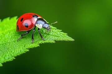 A close-up of a ladybug on a green leaf, adding a pop of color in a natural setting