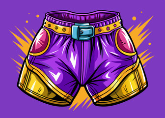 cartoon vector illustration of boxing sports shorts, purple isolated background