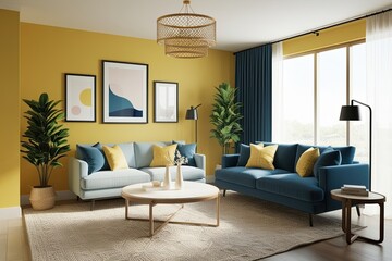 Customizable 3D Visualization of Modern Frame Design in Bright Contemporary Living Room