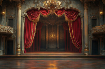 Luxurious Opera House Stage Setup with Red Velvet: A Regal Theatrical Ambiance