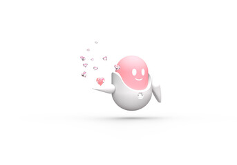 Pink robot, personal assistant, assistant with hearts of love. Glowing eyes. 3d on the theme of love, technology, ML, AI, assistant, robotics, web, applications. Transparent background.