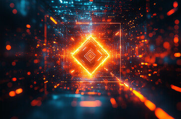 Fototapeta premium Diamond-Shaped Frame with Pulsating Orange and Teal Lights: Dynamic and Eye-Catching