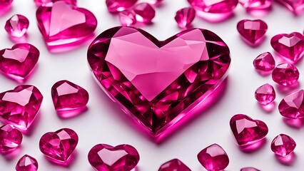 Pink Heart-Shaped Crystals on White Background