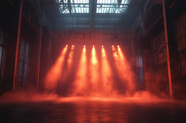 Naklejka premium Industrial Ambiance with Rusted Metal Beams and Flaking Paint on Stage