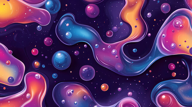 Seamless pattern with abstract fluid colorful bubbles shapes on purple background abstract background with lava lamp effect. Lava Lamp. Illustration