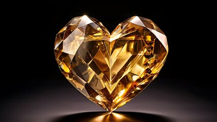 Golden Heart Shaped Crystal on Black Background