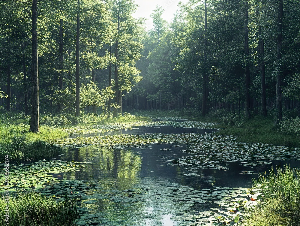 Poster Serene Forest Pond: Tranquil Nature Photography