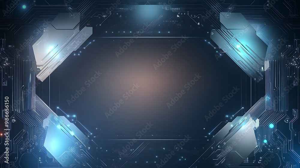 Aufkleber Abstract technological background with a glowing frame and circuit board.