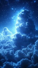 Fototapeta premium Starry Night Sky with Puffy Clouds