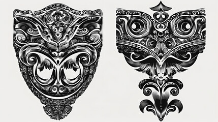 Tattoo in polynesian and maori style, preparation of patterns and designs for the body, skin painting. Henna Design. Illustration