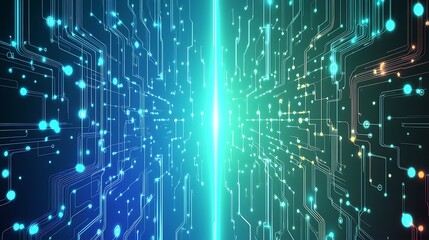 Obraz premium Abstract digital background with glowing lines and dots, representing a network or circuit board.