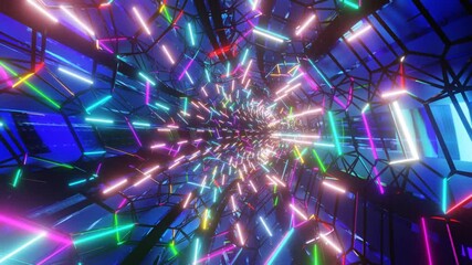 3d animated illustration VJ loop of futuristic infinity neon tunnel - for visual music videos