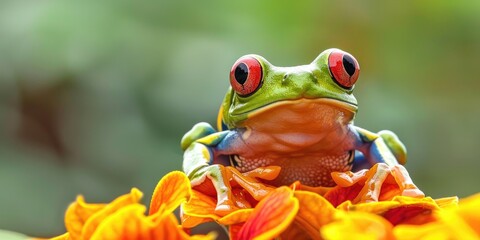 Naklejka premium The red-eyed tree frog, a member of the subfamily Phyllomedusinae, is a specific type of frog.