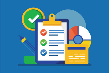 A checklist shows credit report details with charts and stationery for a clear financial overview, Credit report, simple picture
