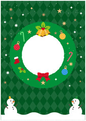 可愛いクリスマスリースのフレーム　グリーン縦N