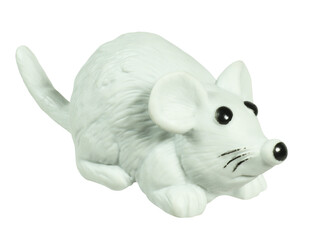 Gray rubber mouse toy for cat pet isolated on white background. Toys for pets cats concept