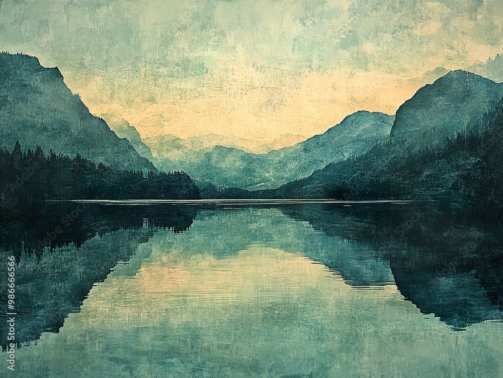 Wall mural Mountain Lake Reflection - Tranquil Landscape Photography