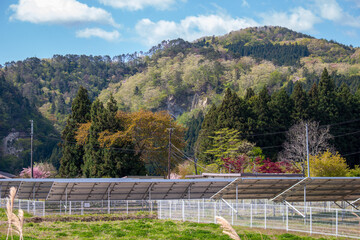 Solar panels in the countryside of Sendai, Miyagi, Japan