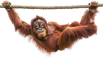 Naklejka premium A monkey is hanging from a rope