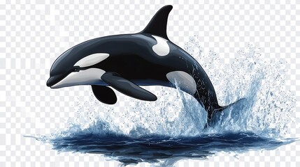 Fototapeta premium A black and white whale is leaping out of the water