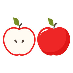 Red apple whole and cut fruits isolated on white
