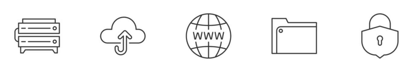 Web hosting icon set. server, storage cloud, web, files, security. Vector illustration