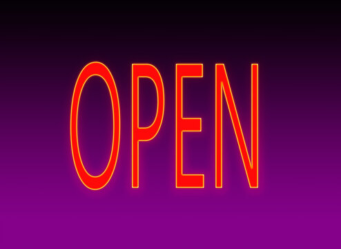 Illustration of OPEN sign un neaon with gradient background