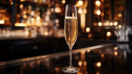 glasses of champagne on counter bar with dim lights