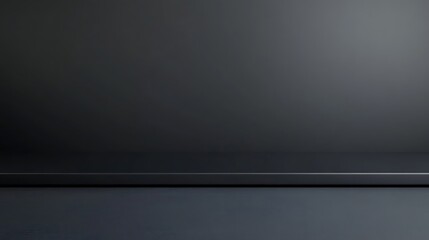 A black, empty shelf or platform with a slight gradient background, perfect for showcasing products or designs.