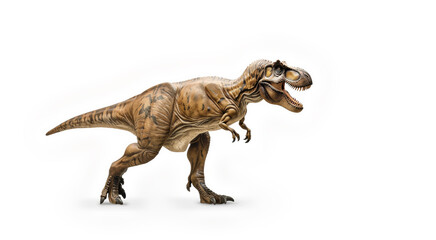 Fototapeta premium Tyrannosaurus Rex toy is showcased against a white background, highlighting its realistic texture and fierce expression. This model is perfect for dinosaur enthusiasts and collectors alike.