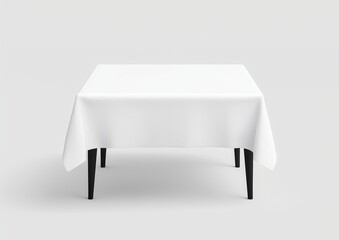 Minimalist square table with a white tablecloth on a light background. Perfect for dining room mockups, event setups, and restaurant presentations. Table setting concept, dining decor