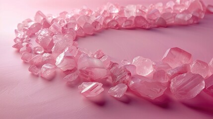 Obraz premium Assortment of Shimmering and Iridescent Gemstone Crystals in Vibrant Shades of Pink and Purple Arranged on a Soft Blush Colored Background