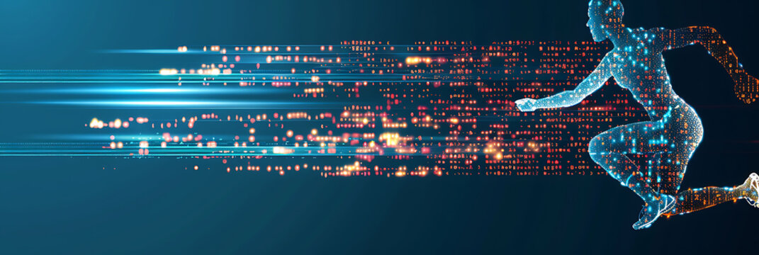 Abstract composition of AI athletic performance analysis where artificial intelligence optimizes training regimens and tracks progress for peak athletic performance